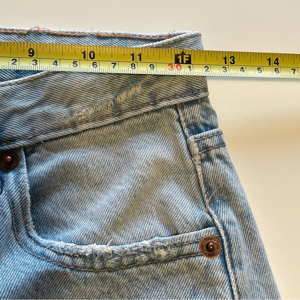 Zara 90s Relaxed Tall High Rise Flare Leg Jeans | Light Wash Distressed - Picture 6 of 9